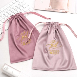 Custom Logo Printing Pink Satin Hair Bundle <b>Wig</b> Underwear Packing Bag Luxury Silk Gift Pouch for Hair - Product Image 4