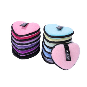 Tampons démaquillants lavables en forme de cœur avec logo OEM super doux pour le visage Tampons démaquillants réutilisables en <span class=keywords><strong>coton</strong></span> microfibre personnalisés - Product Image 6