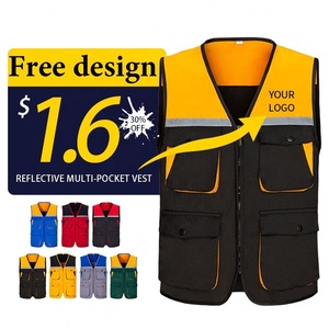 Gilet de travail réfléchissant à poches multiples Gilet de travail multifonctionnel en coton de couleur assortie pour hommes Gilet de travail personnalisé - Product Image 2