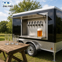 ONLYWE Remorque à bière entièrement équipée noire et argentée, camion de restauration mobile, bar à double essieu pour la vente de BBQ, hot-dogs, burgers et café