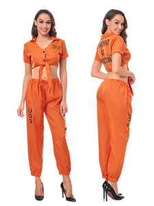 Sexy <strong>Uniform</strong> Adult Black and White <strong>Prison</strong> <strong>Uniform</strong> Lady Stage Play Orange Women Costume Props Halloween Rave Party Dress - Product Image 5