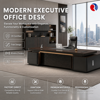 Bureau de direction de luxe moderne en L en bois avec rangement latéral pour ordinateur