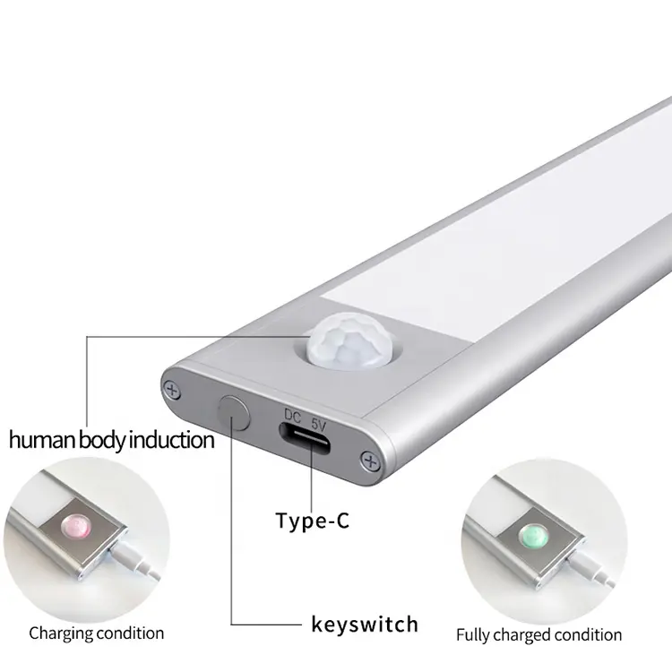 Sensor de movimiento para interiores, barra de luz de superficie ultrafina con carga Usb, detección de movimiento, luz LED nocturna