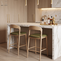 Chaise de bar haute en bois et velours de style nordique moderne pour salle à manger, cuisine, café, restaurant