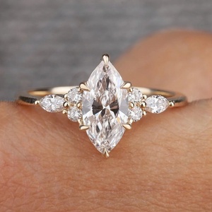 Dengan IGI Gia cincin tunangan emas padat CVD HPHT Lab dibuat berlian tumbuh Marquise potong 10k 14k 18k untuk pria wanita - Product Image 1