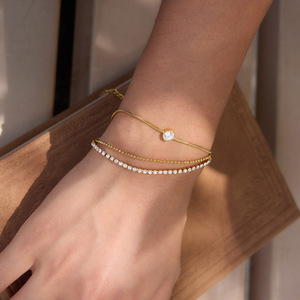 18K Gold Plated Chain Bracelet <b>Set</b> With Zircon Stone Women's Classic Jewelry Gift - Product Image 1