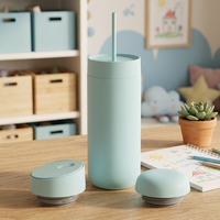 Gobelet isotherme en acier inoxydable 304 bleu ciel, ensemble de 3 couvercles, pour boissons chaudes/froides, thé, café, jus, gobelet sous vide, cadeau pour enfants et adultes