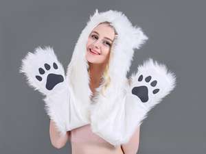 Экологичная пушистая шапка-маска из искусственного меха с шарфом и перчатками, зимняя плюшевая шапка-мультяшка 3-в-1, с возможностью индивидуального заказа и OEM-производства - Product Image 5