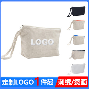 Cotton Canvas Clutch Bag 12oz Black Zipper Dumpling Shape With Nylon Lining Durable Cosmetic Case - Product Image 5