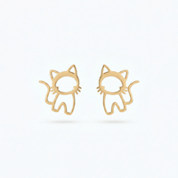 QIAOREN 11876 Pendientes de tuerca de gato huecos de moda, de acero inoxidable chapado en oro de 18K, joyería con contorno de gatito lindo para mujeres y niñas, ¡superventas en EE. UU.!