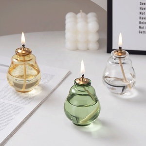 Lámpara de aceite de cristal miniatura con forma de calabaza de 100 ml, linterna de aceite decorativa para mesa, lámpara de aceite de cristal transparente soplada a mano, adorno decorativo para el hogar - Product Image 1