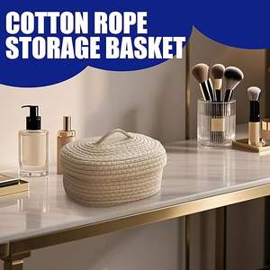 Panier de rangement moderne en corde de coton écologique avec couvercle, organisateur décoratif multifonctionnel pour vêtements, jouets, salon, chambre à coucher - Product Image 4
