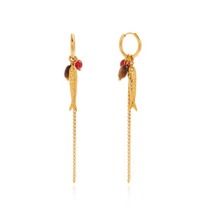 Pendientes de borla con colgante de pez en oro de 18 quilates y piedras de ágata para mujer, para uso diario. - Product Image 5