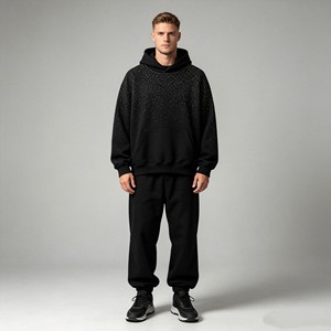 En gros, sweats à capuche et pantalons de survêtement épais en polyester/coton, imprimés en tissu éponge, avec poche latérale, épaules tombantes, style streetwear, personnalisés, écologiques et décontractés - Product Image 4