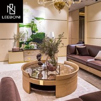 Personnalisez le nouveau mobilier de salon de luxe populaire table basse ronde de salon table basse moderne de luxe avec dessus en marbre