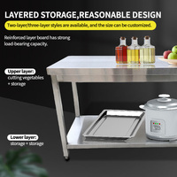 Table de Préparation Alimentaire à Double Étage en Acier Inoxydable 201/304, avec Pieds et Panneau Arrière, pour Cuisine Commerciale