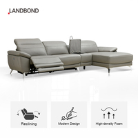 Canapé d'angle en cuir électrique moderne de luxe à trois places, avec espace de rangement, ports USB et fonction relax, idéal pour le salon