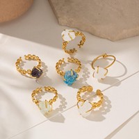 Nouvelle conception, bague bohème ajustable en cristal, plaquée argent, quartz, fluorite, pierre minérale, fil enroulé, pierre brute naturelle, tendance, unisexe