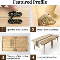 Table de pique-nique pliante facile à assembler, personnalisable, 60" x 30", avec chemin de table, grande table de pique-nique portable pour s'asseoir au sol