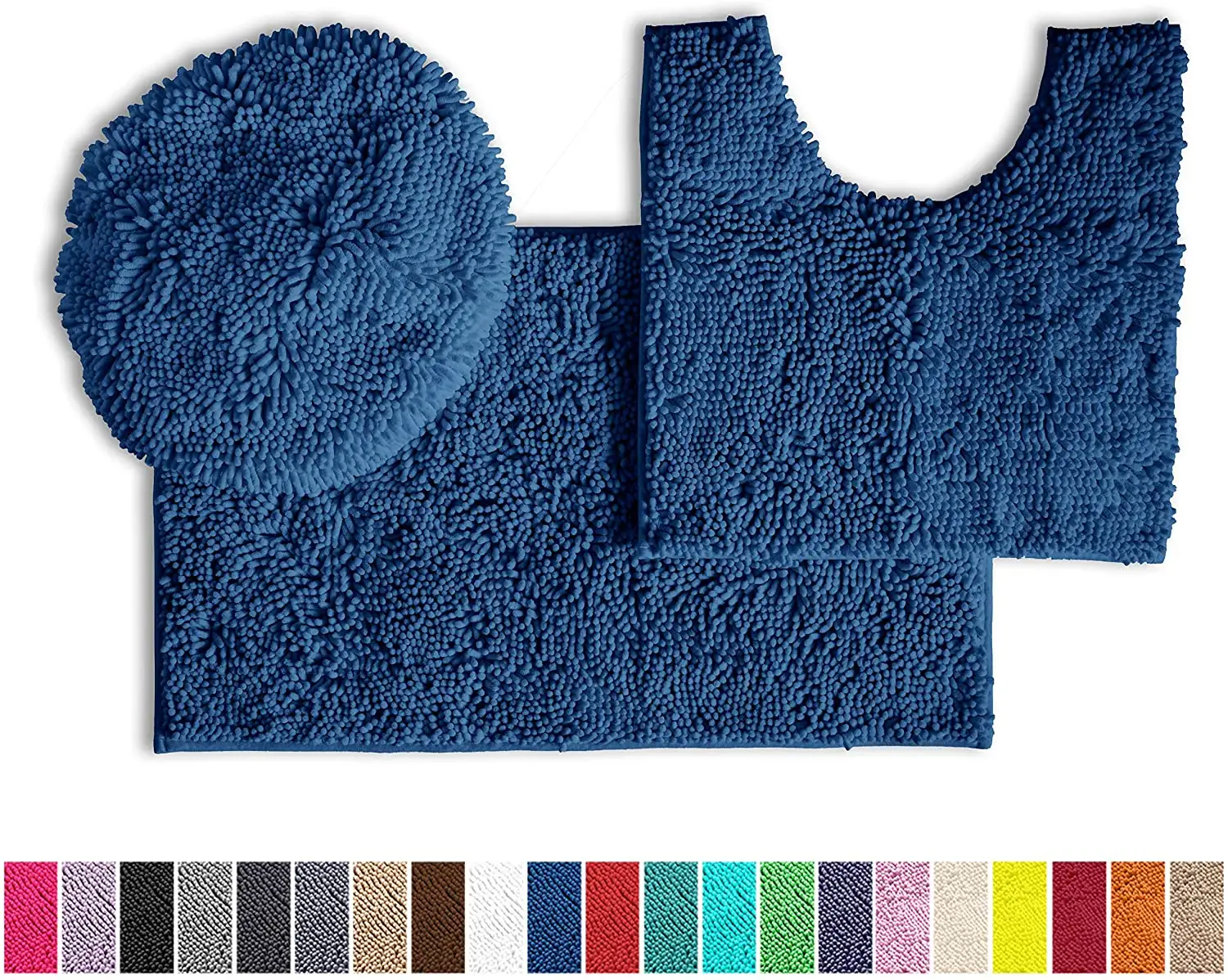 Chenille-Juego de alfombra antideslizante lavable, juego de alfombra con tapa de inodoro