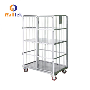 Industrial Transport Folding Nestable Metal Storage cage cart Roll Container with cover