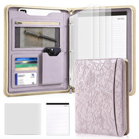 Porte-documents en cuir A4 avec fermeture éclair, logo personnalisé en relief, reliure à 3 anneaux, organiseur de documents multi-poches, bloc-notes professionnel