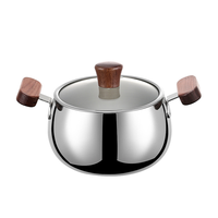 Casserole à lait en acier inoxydable épaissi avec poignées en bois, double poignée, couvercle en verre anti-brûlure, antiadhésive, pour cuisinières à gaz et à induction, style chinois