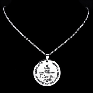 COLLANA CON CIONDOLO ROTONDO IN ACCIAIO INOSSIDABILE "AI MIO FIGLIO" - GIOIELLO INCISO "TI <span class=keywords><strong>AMO</strong></span>" - Product Image 4