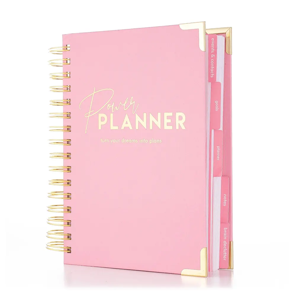 Custom Logo 2022 2023 A5 Pink Spiral Weekly Monthly Manifestation Goal Diary Journal Planner Agenda Notebook