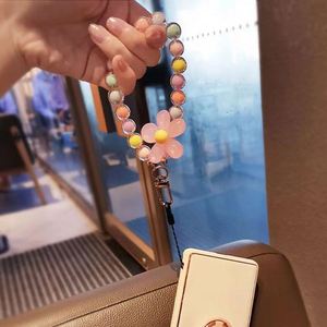 Wholesale Fashion Lanyard with Flower Beads Macaron Color Hanging Keychain <b>Wrist</b> <b>Strap</b> for Universal Accessories - Product Image 2