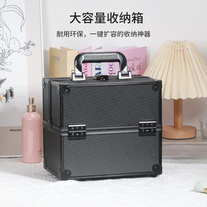 Caja organizadora de maquillaje profesional de aleación de aluminio con almacenamiento de tres capas para herramientas de belleza cosmética, uso doméstico, negro y plateado - Product Image 2