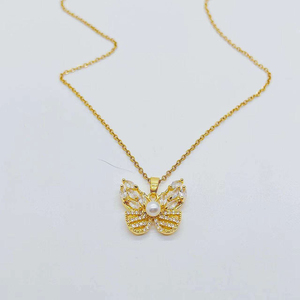 Collar de Mariposa con Cadena de Acero Inoxidable, Incrustaciones de Cobre y Circonita, Pequeño Colgante de Mariposa - Product Image 1