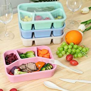 Eco-Friendly BPA-Free Food Containers 4-<b>Compartment</b> Wheat Straw <b>Lunch</b> <b>Box</b> with Cutlery Set - Product Image 3
