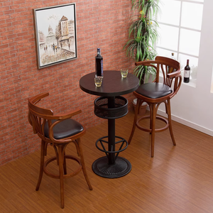 Muebles de Bar de Estilo Vintage Americano para <span class=keywords><strong>Restaurante</strong></span> y Hotel Moderno, Combinación de Mesas y Sillas Altas de Madera Maciza - Product Image 2