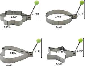 Moule à œufs en acier inoxydable antiadhésif avec poignée en silicone, formes variées (cœur, rond, fleur, étoile), vente en gros - Product Image 2