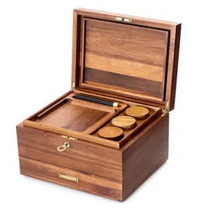 Contracted design Large Decorative Wooden Storage Boxes with Hinged Lid and Locking Key Premium Acacia Keepsake Chest Stash Box