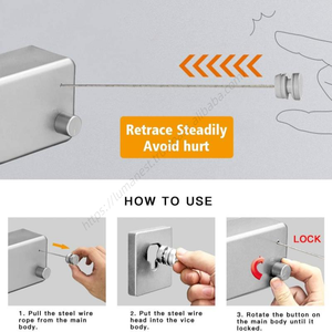 Corde à linge rétractable double niveau sans perçage pour intérieur, séchoir à linge à câble métallique, vente en gros - Product Image 5