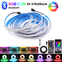 Bande lumineuse LED COB RGB 5V 576LEDs/m, contrôle par application Bluetooth, télécommande 44 touches, alimentation USB, corde flexible, lampe douce colorée, ruban adhésif