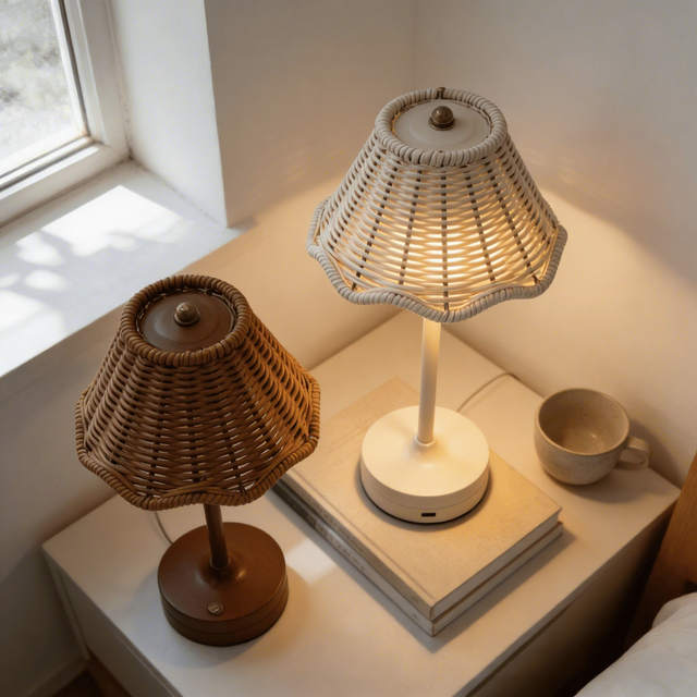 New Creative Rattan Table Lamp Japanese Retro Touch Dimmable Night Light Rechargeable Southeast Asian Style Home Decor Lamp