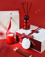 Ensemble cadeau diffuseur de parfum et bougie en verre rouge de luxe, artisanal et personnalisé, avec ornement en plâtre, parfum frais longue durée, pour mariage