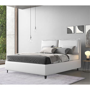 Cama con almacenamiento de 140 cm en cuero ecológico blanco - Product Image 1
