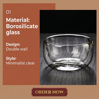 Ensemble de bols en verre à double paroi résistant à la chaleur, directement de l'usine, 250 ml, 350 ml, 450 ml, design moderne pour dessert, fruits, crème glacée, soupe