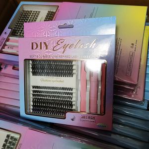 Kit d'extensions de cils réutilisables LC228 New Natural DIY 10D Fluffy avec cils en faux vison PBT, <span class=keywords><strong>tiges</strong></span> courtes, bande en <span class=keywords><strong>coton</strong></span> noir - Product Image 2