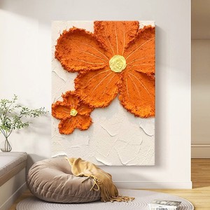 Hand Painted Orange Floral <b>Canvas</b> Art Rectangle Impressionism Style Living Room Decor Wall Hanging No <b>Frame</b> - Product Image 3