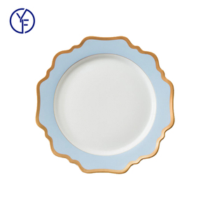 Plato de Presentación Irregular con Diseño de Girasol en Azul y Dorado, Platos de Presentación para Decoración de Bodas, Juego de Vajilla con Diseño de Girasol - Product Image 5