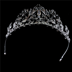 RE3643 Grande Tiara Nuziale con <span class=keywords><strong>Foglie</strong></span> Argentate e Strass, Fascia per Capelli da Sposa con Zirconia, Corona <span class=keywords><strong>di</strong></span> Cristallo per Concorsi <span class=keywords><strong>di</strong></span> Bellezza - Product Image 6