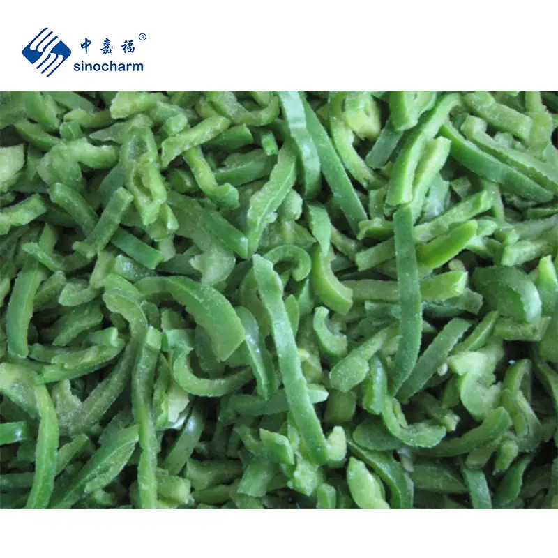 Sinocharm 6-8 мм, полоски зеленого перца IQF, оптовая цена, оптом, 10 кг замороженного зеленого перца с сертификатом халяль