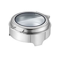Juego de Recipientes para Buffet con Ventana de Vidrio, Acero Inoxidable Dorado 201, Capacidad de 6L, Calentador a Base de Alcohol, para Catering, Bodas, Cenas