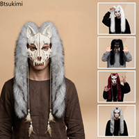 Masque de renard viking en fausse fourrure en gros, accessoire de costume de loup-garou, masque animalier pour Halloween, carnaval et fêtes à thème