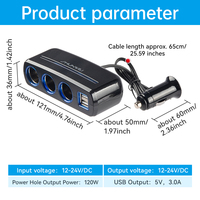 Chargeur USB double, adaptateur 12 volts, chargeur USB pour voiture, triple prise, prise d'alimentation électronique, prise allume-cigare pour voiture 12-24v